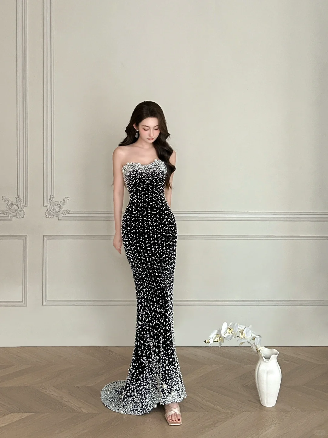 Unique Pearl Mermaid Sweetheart Neck Black Satin Long Date Dress Evening Dress Prom Dress SH3445 Unique Pearl Mermaid Sweetheart Neck Black Satin Long Date Dress Evening Dress Prom Dress SH3445