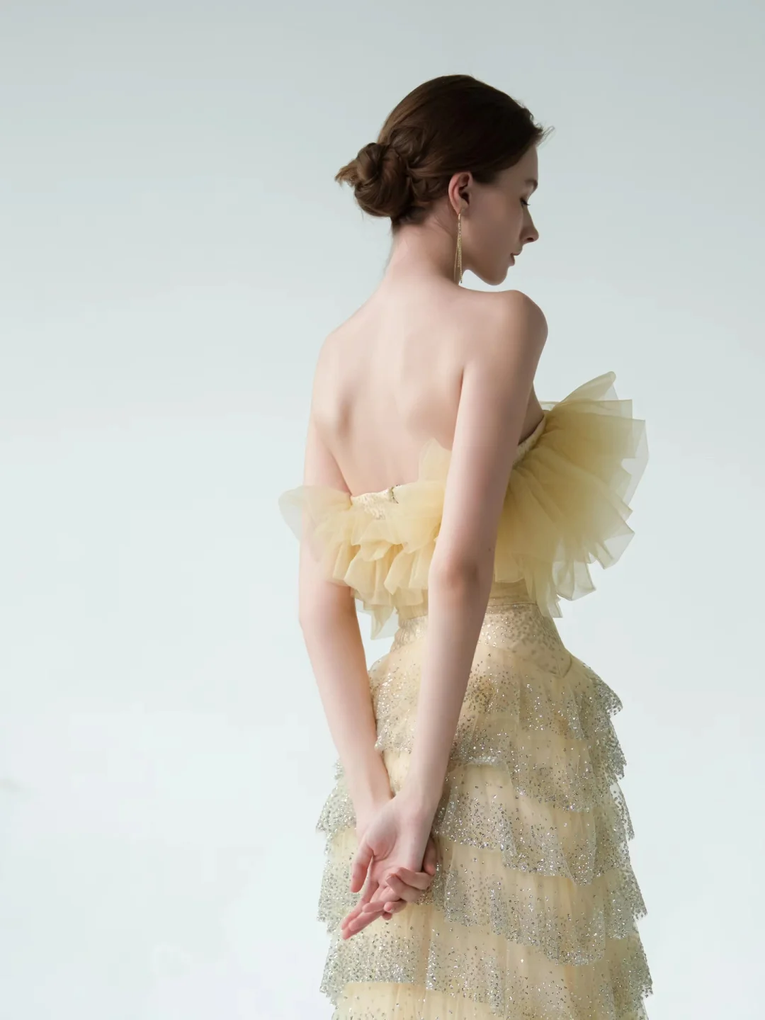 Yellow Sheath Strapless Layered Tulle Sequin Party Dress Prom Dress Formal Gown SH4309