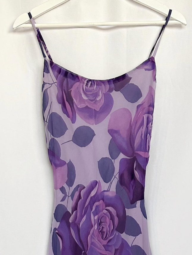 Charming Purple Print Floral A Line Spaghetti Strap Chiffon Homecoming Dress Party Dress SH3569