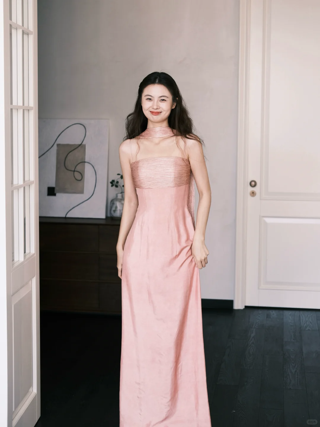 Elegangt Simple Pink A Line Spaghetti Straps Pleated Satin Prom Dress Party Dresses SH4586