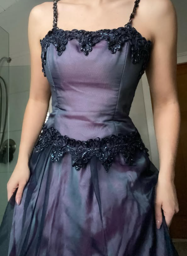 dark purple silk prom dress Ellie Wilde EW36083 A Line Lace Long Formal Prom Dress