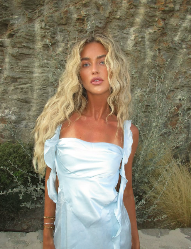 Baby Blue Mermaid Ruffle Straps Satin Long Prom Dress Vacation Dress Party Dress SH4006