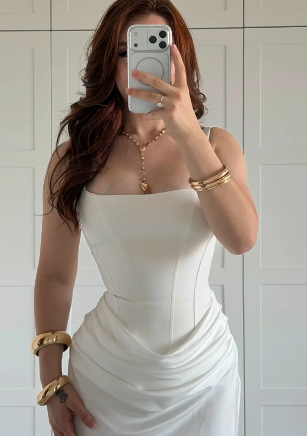 High-class Sheath Straps White Satin Long Prom Dress Evening Dress SH7294