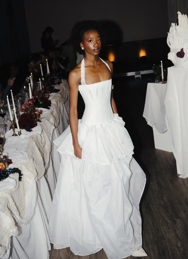 Vintage White Ball Gown Halter Chiffon Satin Prom Dress Wedding Dress SH5449