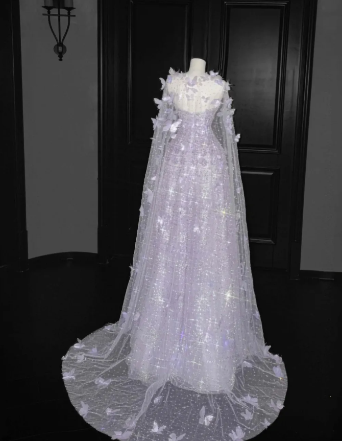Purple Butterfly A Line Strapless Sequin Tulle Long Prom Dress Party Dress SH3249