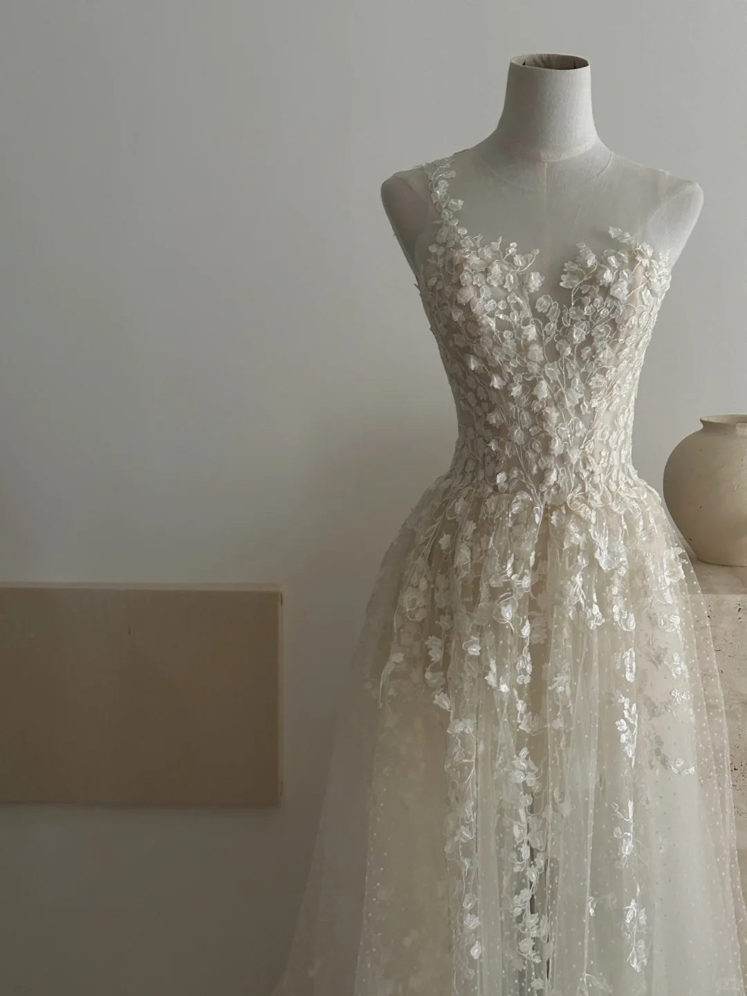 Pretty A Line 3D Floral Tulle Long Prom Dress Wedding Dress SH4200