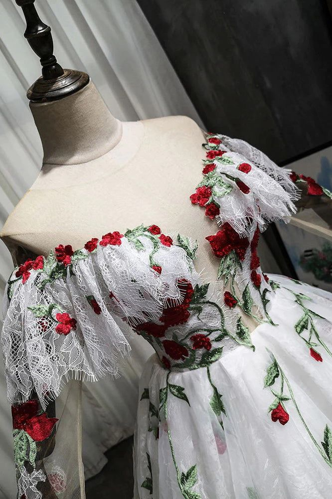 Off The Shoulder Lace Tulle Appliques Prom Dress Wedding Dress Quinceanera Dress SH932
