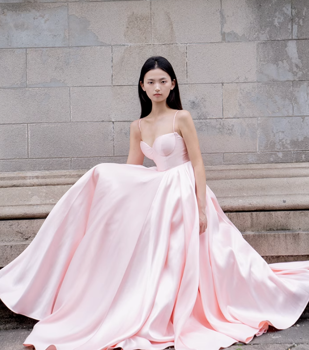 Pink Simple A Line Spaghetti Strap Satin Long Prom Dress 16th Birthday Dress SH4191