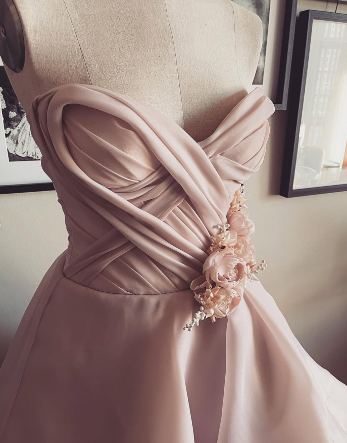 Gentle A Line Sweetheart Neck Flower Tiered Pink Tulle Long Party Dress Evening Dress SH2890