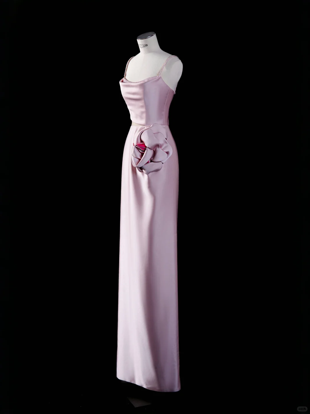 Simple Pink Sheath Spaghetti Strap Flower Satin Party Dress Evening Dress SH3375