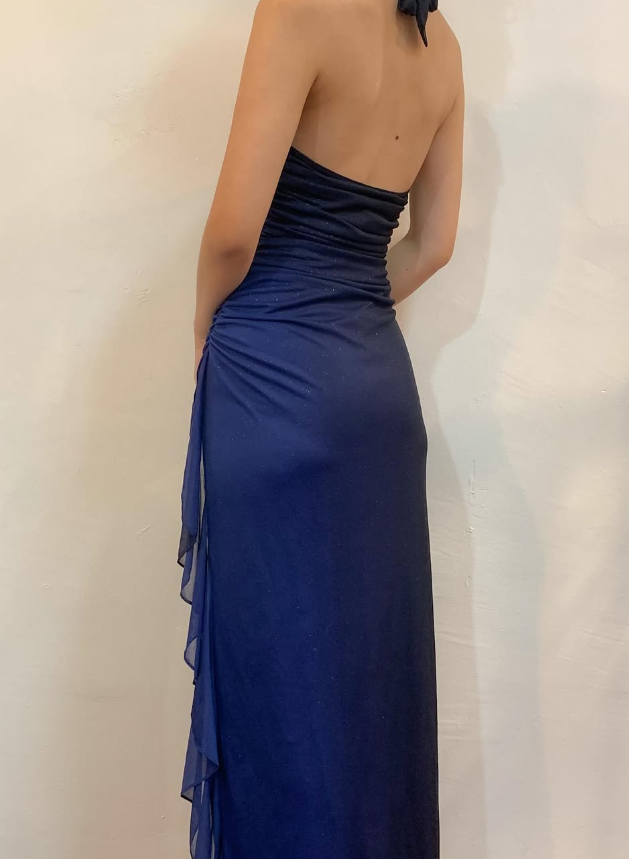 Halter Ombre Navy Blue Long Chiffon Prom Dress SH1157