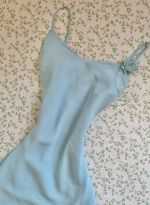 Vintage A Line Spaghetti Strap Baby Blue Chiffon Prom Dress Party Dress SH7415