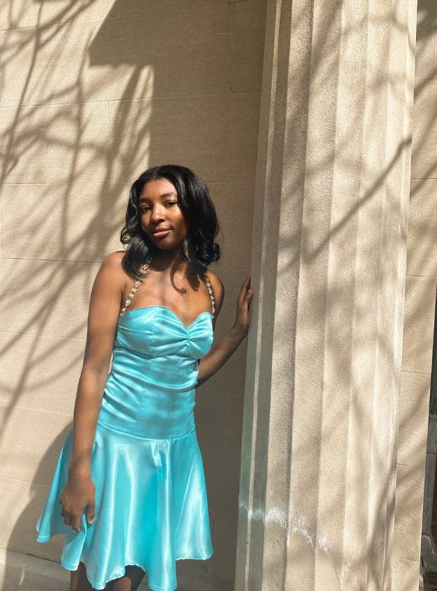 Cute Blue A Line Pearl Spaghetti Strap Satin Homecoming Dress Cocktail Dress SH4000