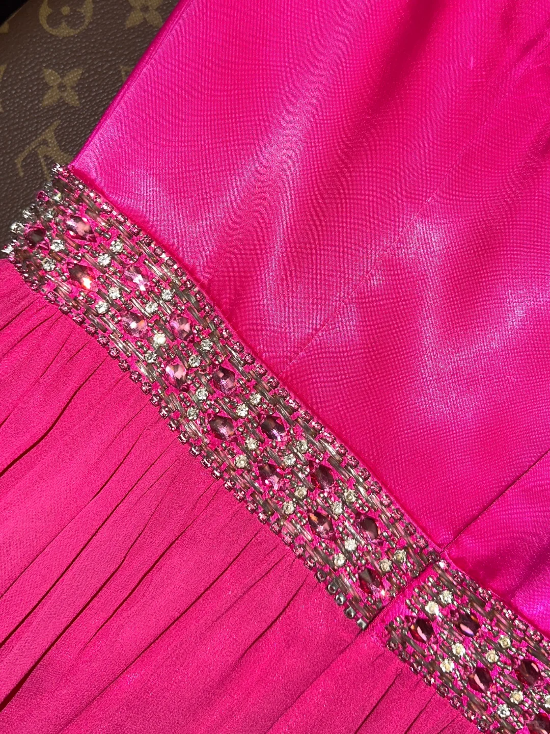 Charming A Line Spaghetti Strap Pink Beaded Satin Chiffon Long Prom Dress Party Dress SH3041