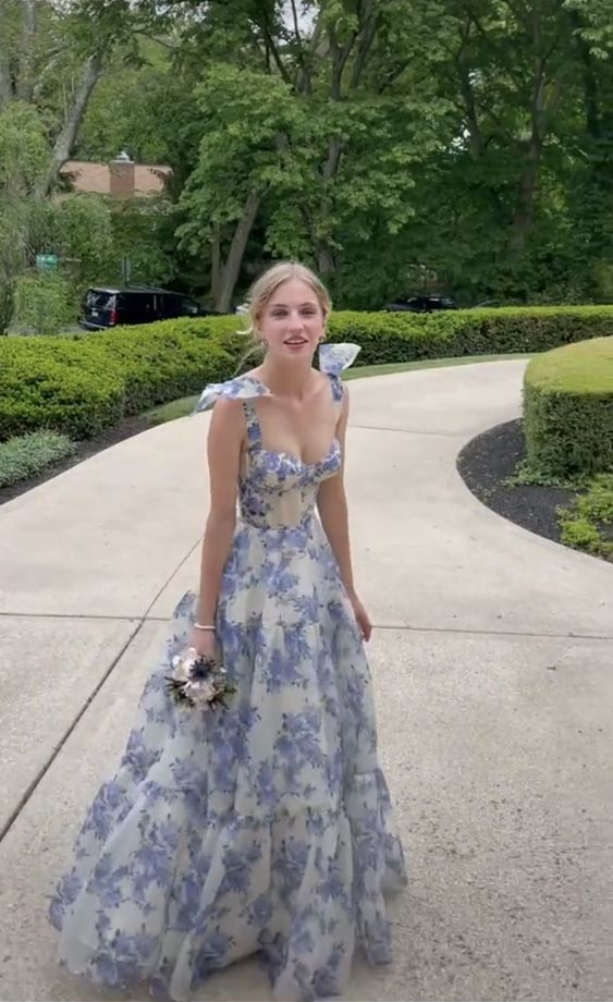 Elegant Floral Print Chiffon Long Prom Dresses Evening Dresses SH675 Elegant Floral Print Chiffon Long Prom Dresses Evening Dresses SH675