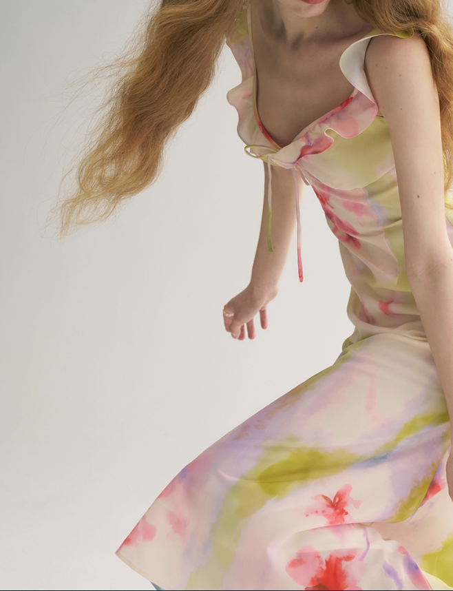 Dreamy A Line V Neck Print Floral Chiffon Summer Dress Party Dress Outfits SH4173