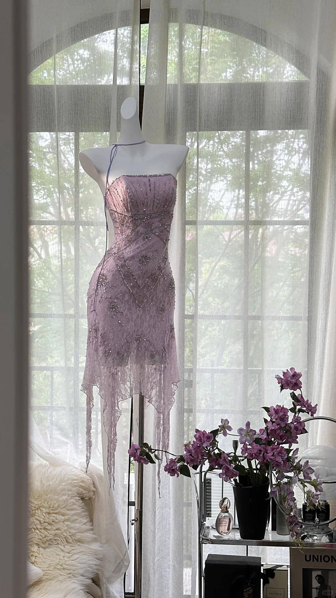 Stunning A Line Strapless Purple Rhinestone Lace Short Homecoming Dress Birthday Dress SH2942