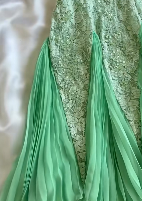 Green A Line Spaghetti Strap Lace Chiffon Evening Dress Party Dress SH3424