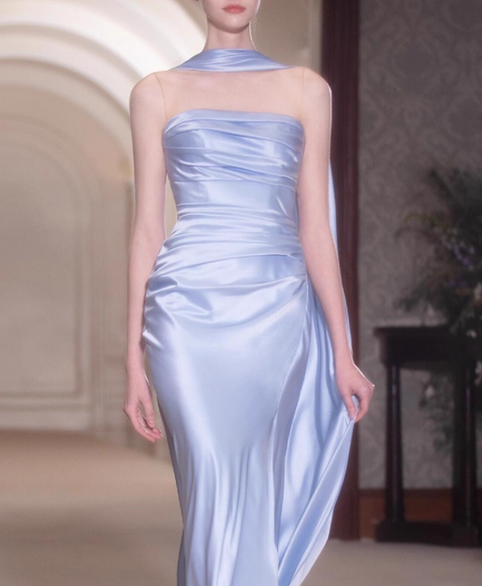 Elegant Sheath Beaded Lilac Satin Open Back Prom Dress Party Dress SH4078