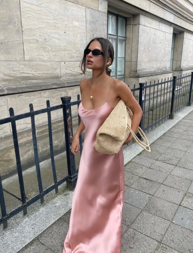 Simple Pink A Line Spaghetti Strap Satin Open Back Prom Dress Wedding Guest Dress SH4447