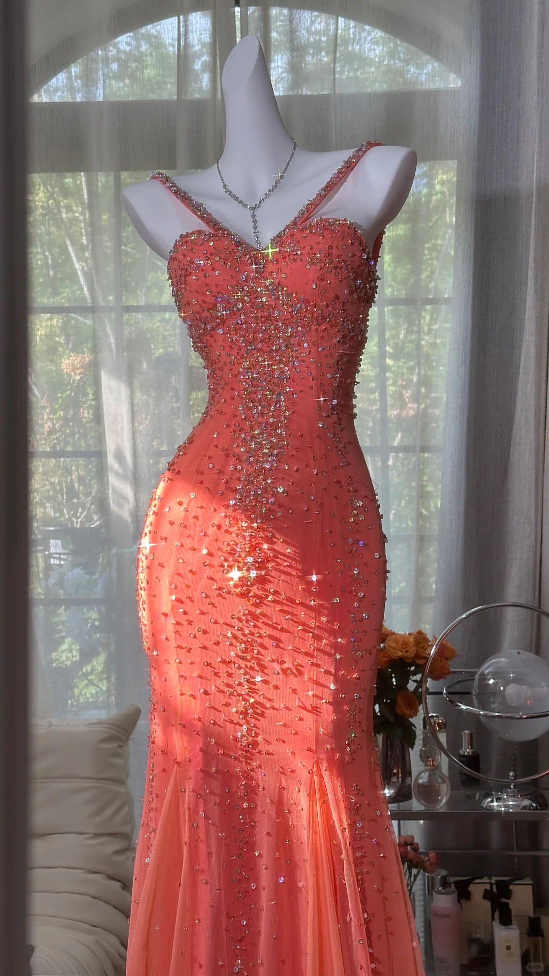 Vintage Mermaid Spaghetti Strap Exquisite Rhinestone Tulle Prom Dress Wedding Guest Dress SH4551