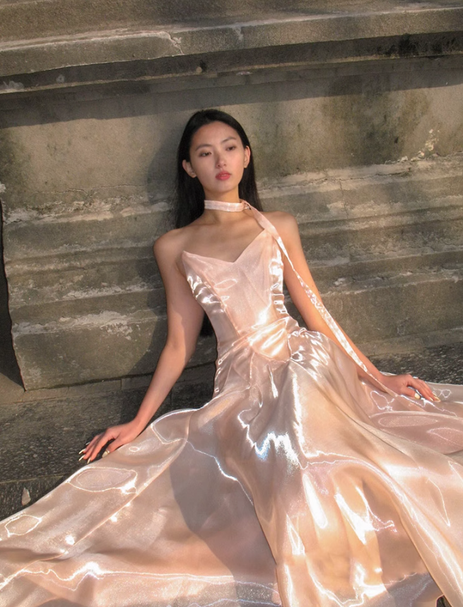 Unique Light Pink A Line Strapless Organza Long Prom Dress 16th Birthday Dress SH4193