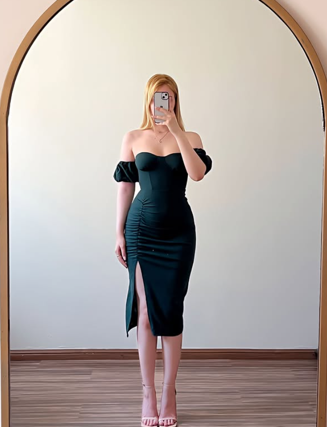 Dark Green Sheath Off the Shoulder Satin Short Prom Dress Homecoming Dress SH9072