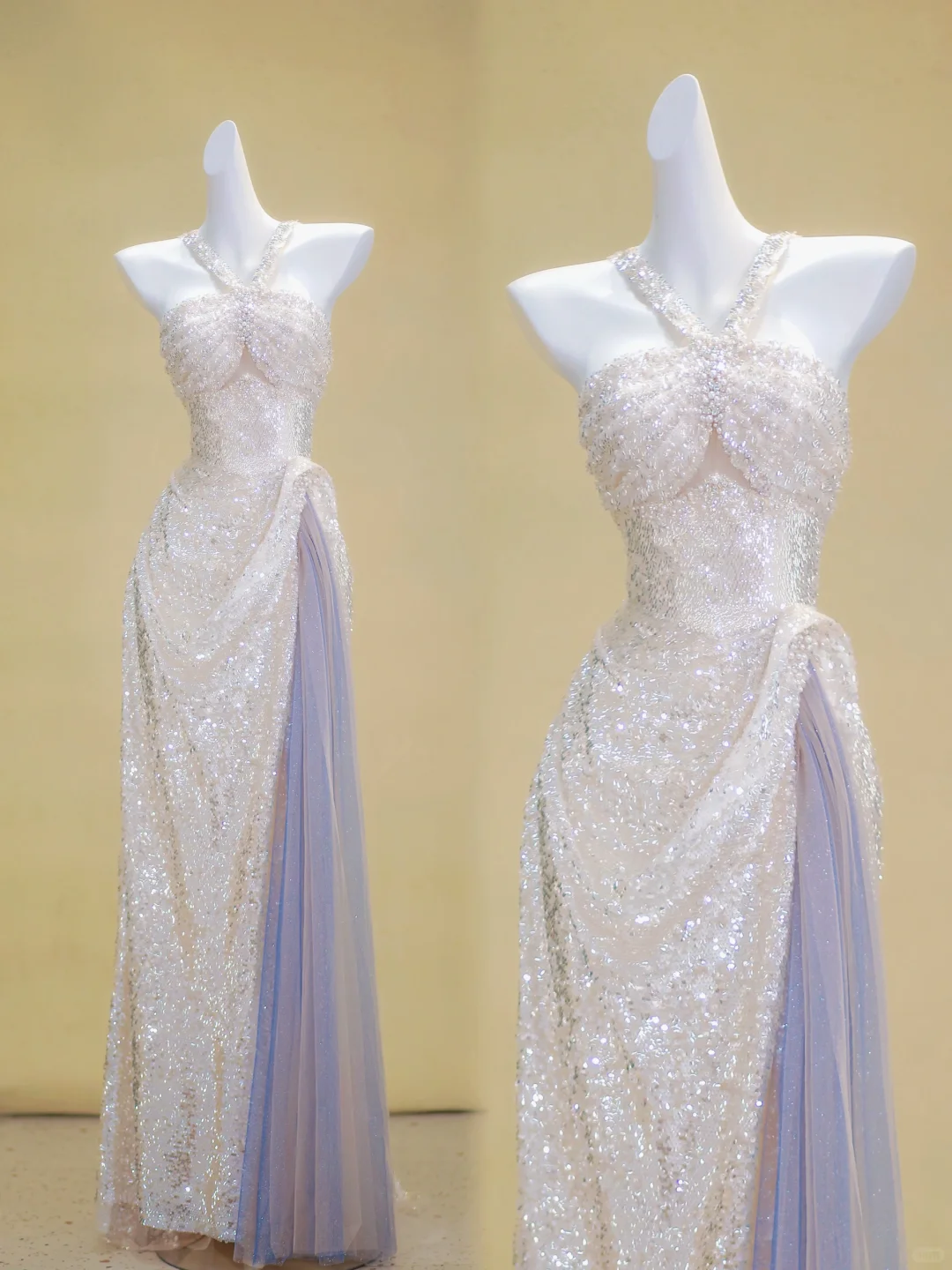 Shiny Sheath Halter Beaded Sequin Tulle Prom Dress Party Dresses SH4590