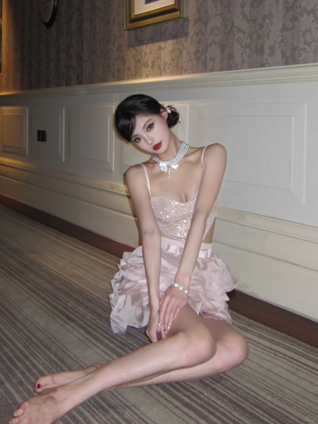 Pink Sequin A Line Spaghetti Strap Layered Organza Short Homecoming Dress Birthday Dress SH3642