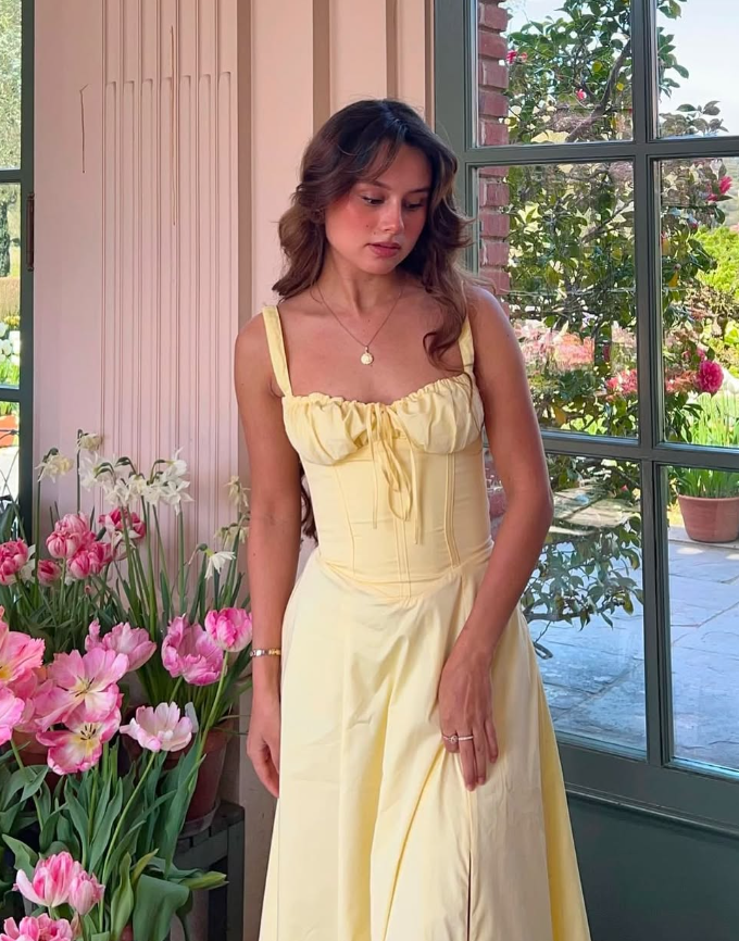 Simple A Line Spaghetti Strap Light Yellow Satin Long Prom Dress Evening Dress SH2391