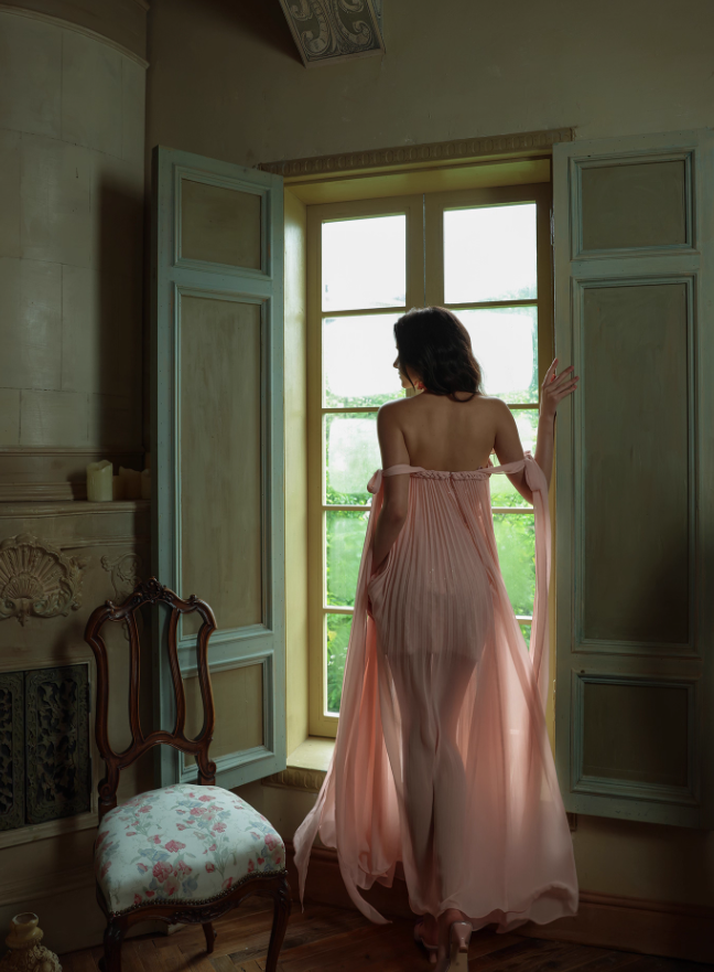 Gentle A Line Spaghetti Strap Pleated Light Pink Chiffon Prom Dress Formal Dress SH4170