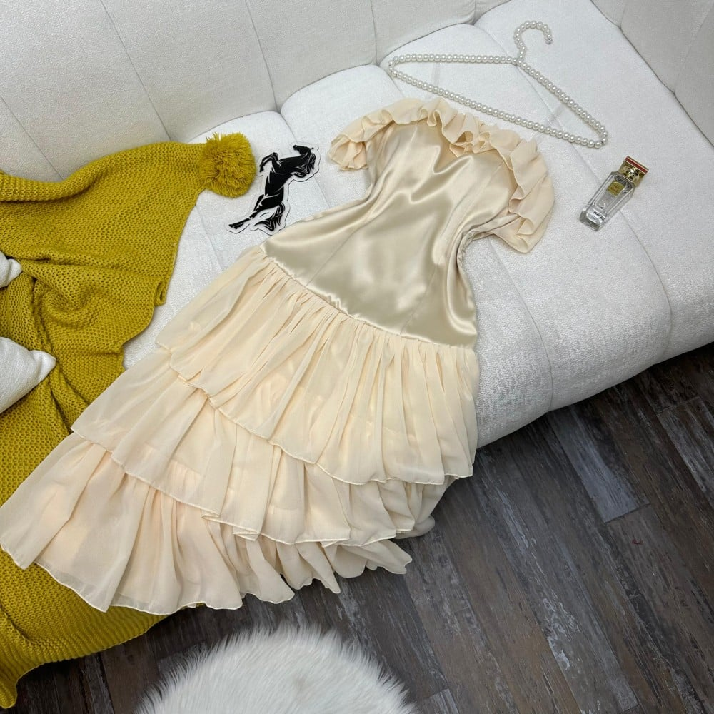 Apricot A Line Strapless Layered Chiffon Satin Homecoming Dress Cocktail Dress SH3654