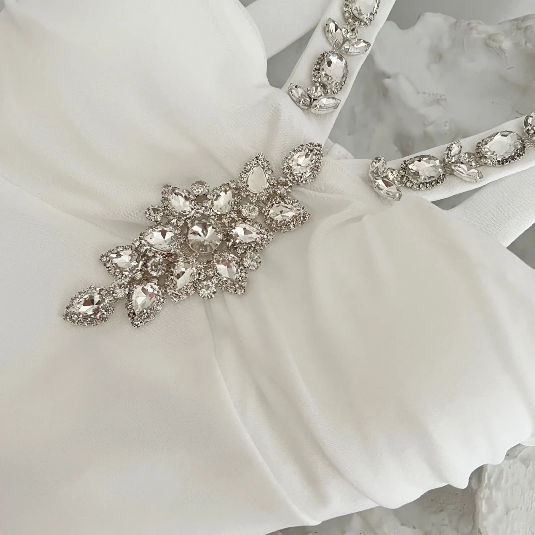 Sexy White Mermaid Halter Rhinestone Chiffon Prom Dress Party Dress SH4924