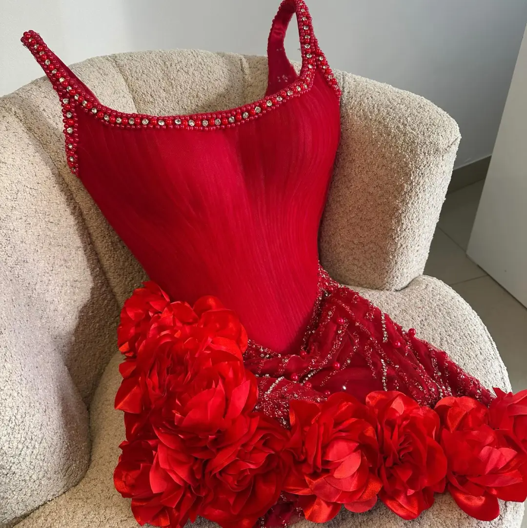 Stunning Sheath Straps Beaded Red Satin Tulle Short Homecoming Dress Cocktail Dress SH3195