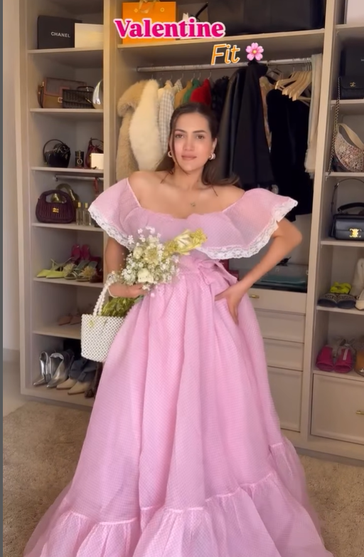 Pink Tulle Off The Shoulder Lace  Long Prom Dress,Elegant Evening Dress SH716