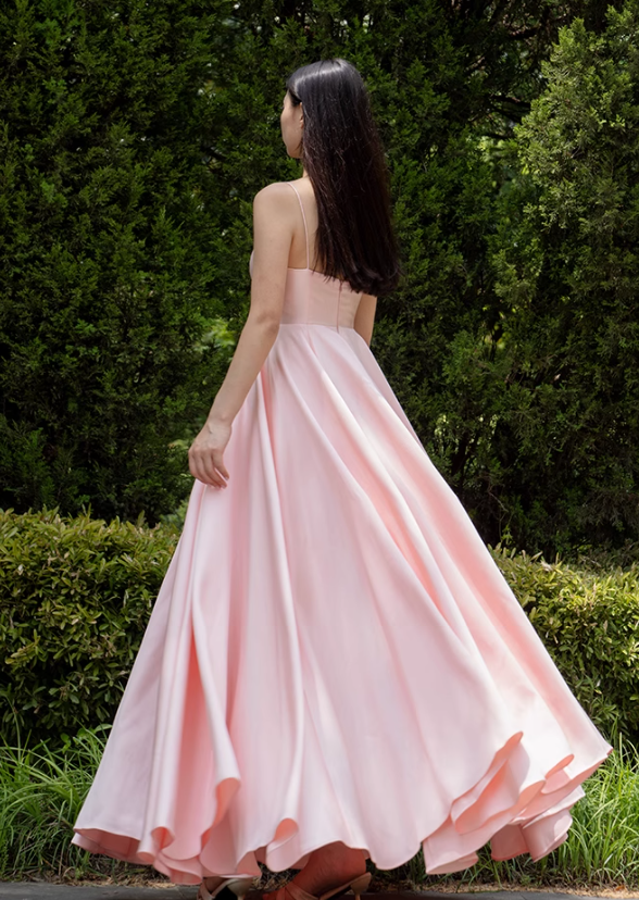 Pink Simple A Line Spaghetti Strap Satin Long Prom Dress 16th Birthday Dress SH4191