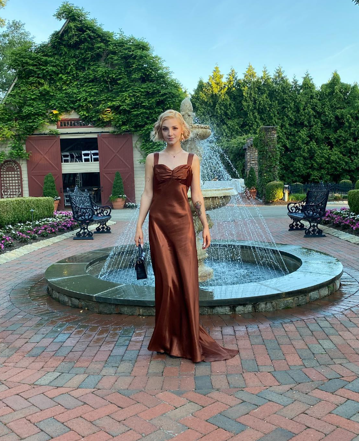 Elegant Mermaid Straps Brown Satin Long Sweep Prom Dress Evening Dress SH2387