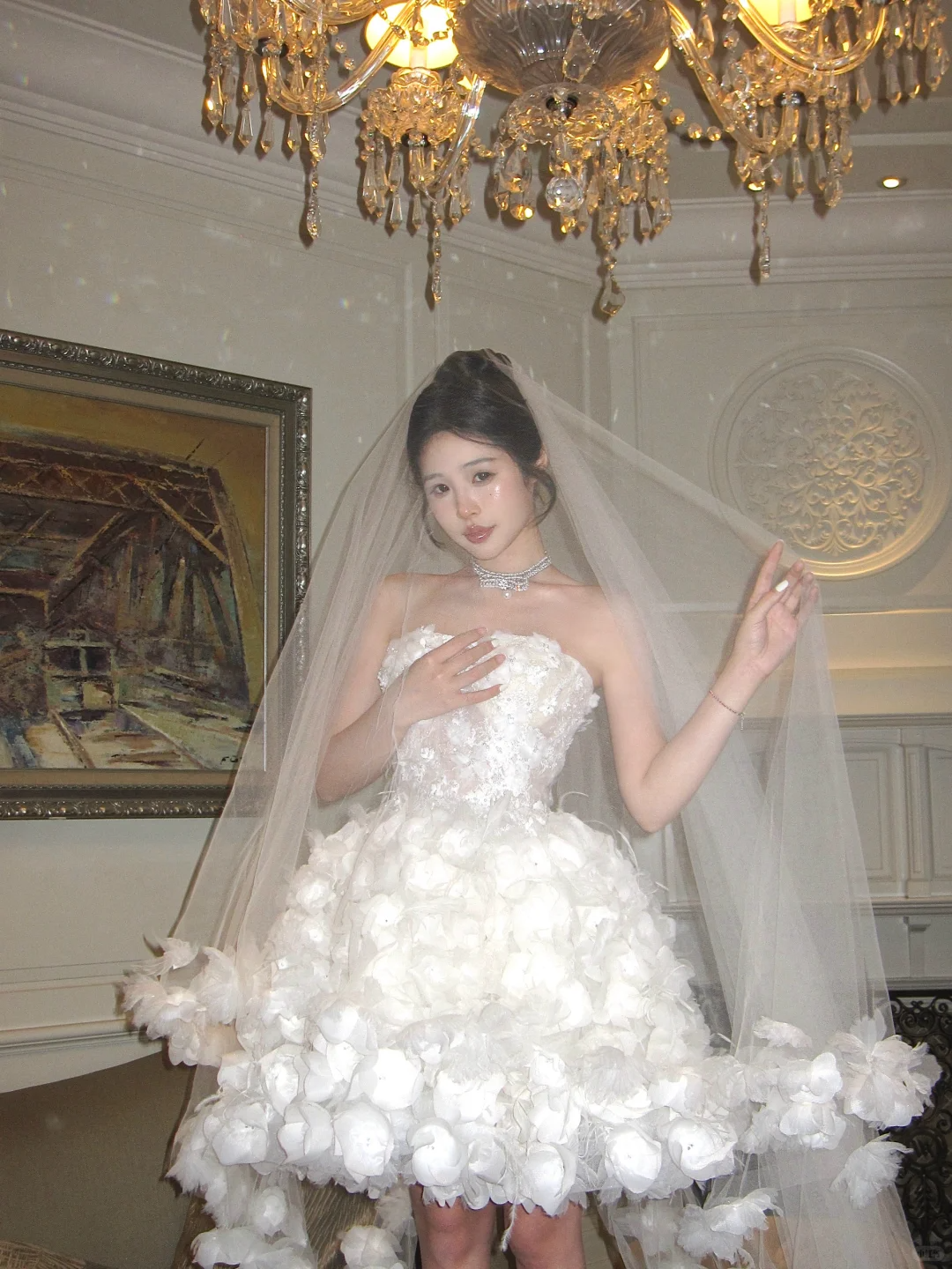 Exquisite 3D Floral A Line Strapless White Tulle Short Cocktail Dress Homecoming Dress SH3403