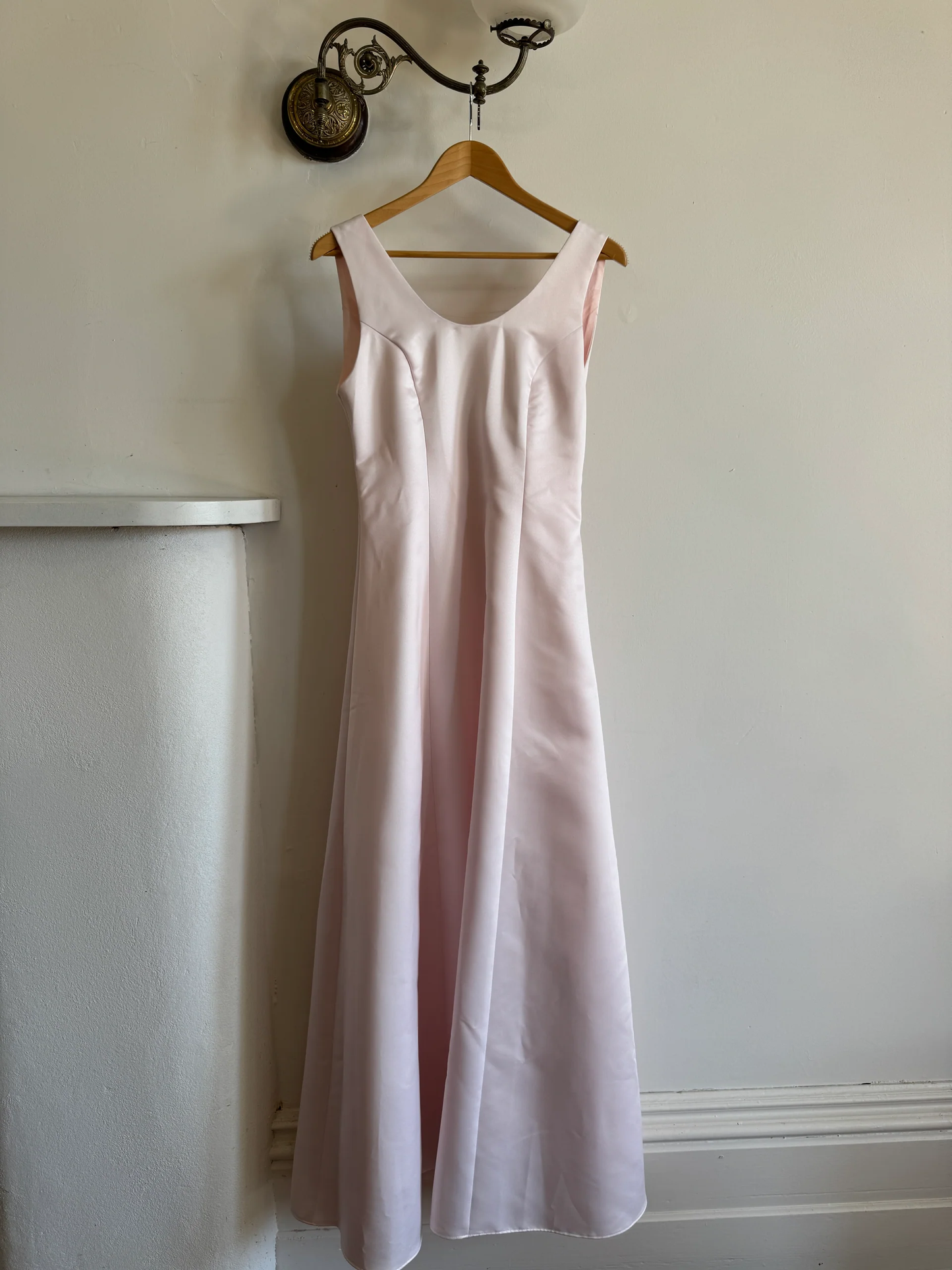 Gentle A Line Straps Light Pink Satin Prom Dress Wedding Guest Dress SH4427