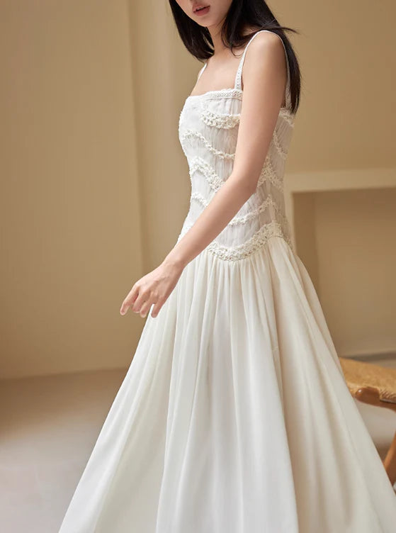 Simple A Line Round Neck Light Apricot Lace Chiffon Party Dress Outfits SH4259