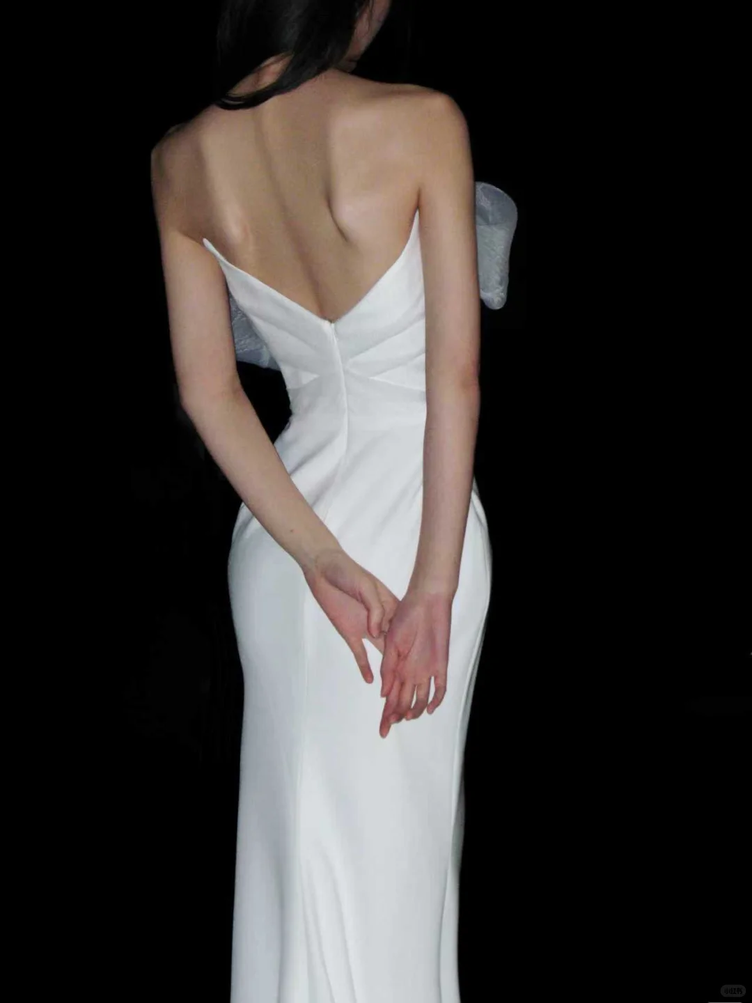 Simple Mermaid Bow White Tulle Satin Long Wedding Dress SH5231