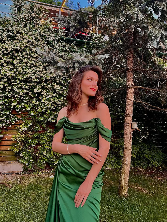 Off The Shoulder Green Slit Long Prom Dress,Pretty Evening Dress SH664