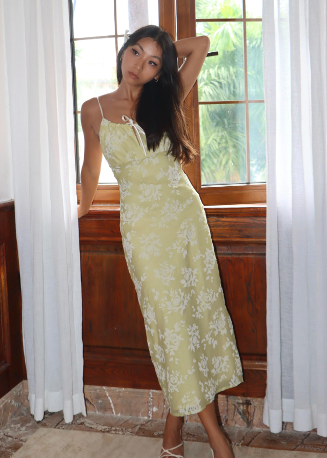 Cute Yellow A Line Spaghetti Strap Print Floral Satin Prom Dress Wedding Guest Dress SH4388