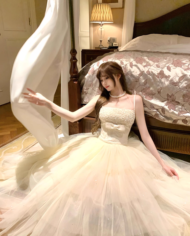 Cute Ball Gown Spaghetti Strap Beaded Layered Tulle Prom Dress 16th Birthday Dress SH4056
