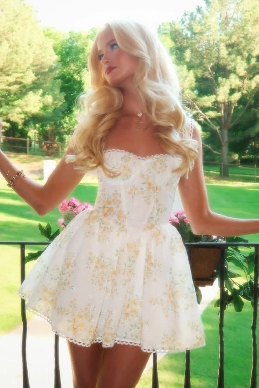 Soft White Floral A Line Mini Dress Lace Trim Homecoming Party Dress SH7864