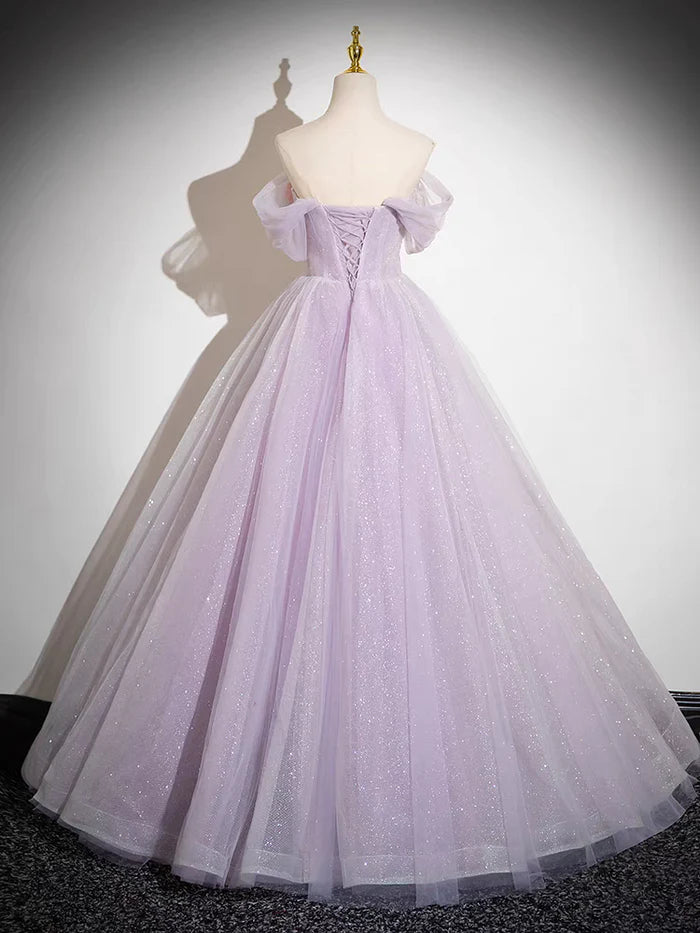 Elegant A Line Off the Shoulder Appliques Tulle Prom Dress Ball Gown SH1732
