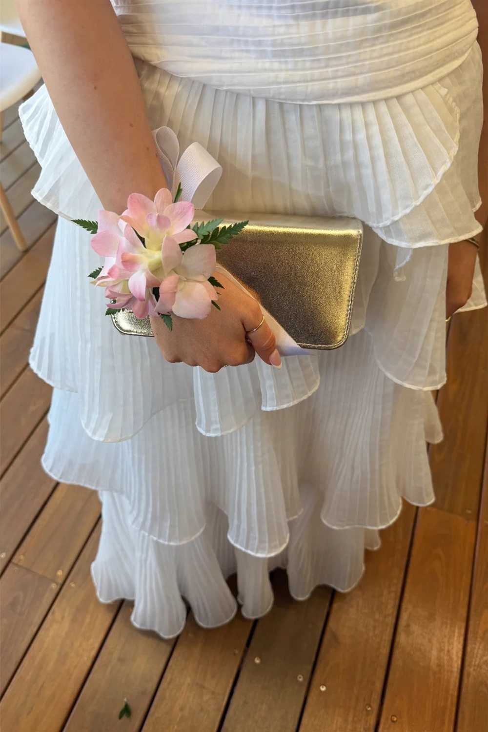 Simple White A Line Strapless Layered Chiffon Prom Dress Evening Dress SH6220