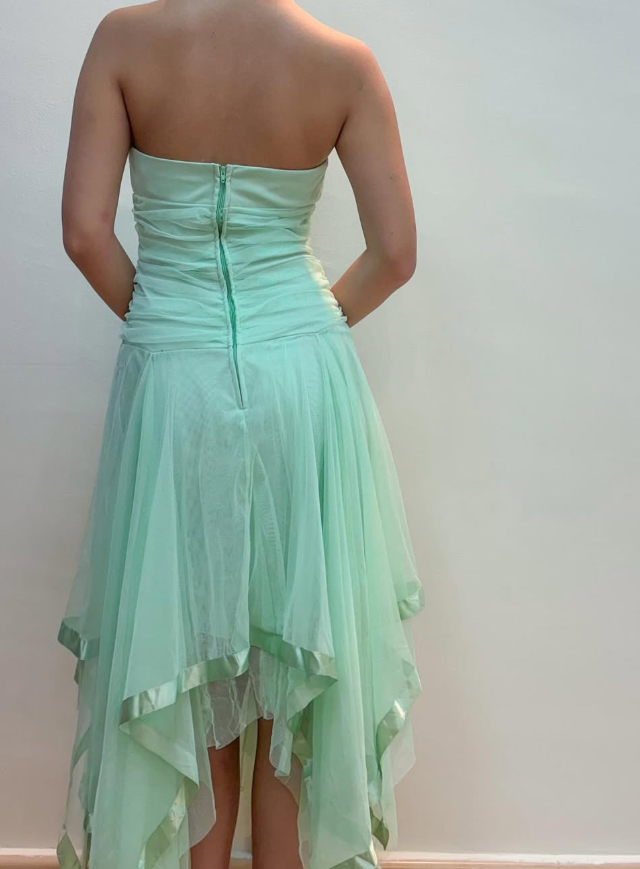 Vintage A Line Halter V Neck Ruffle Green Tulle Short Homecoming Dress Evening Dress SH369