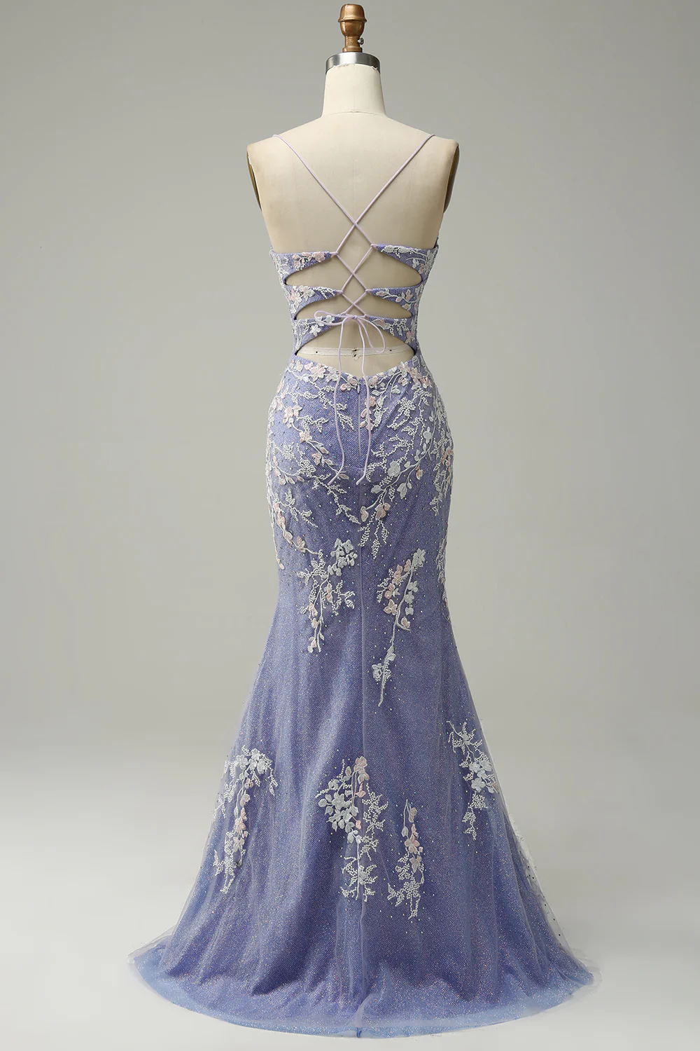Charming Mermaid V Neck Light Blue Long Prom Dress With Appliques SH616