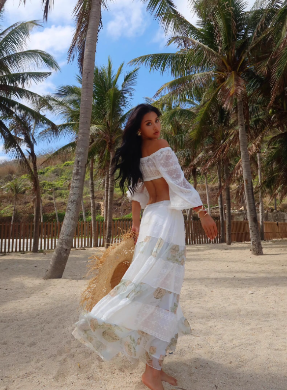 Two Piece A Line Long Sleeve Lace Chiffon Vacation Dress Outfits Dress SH4393